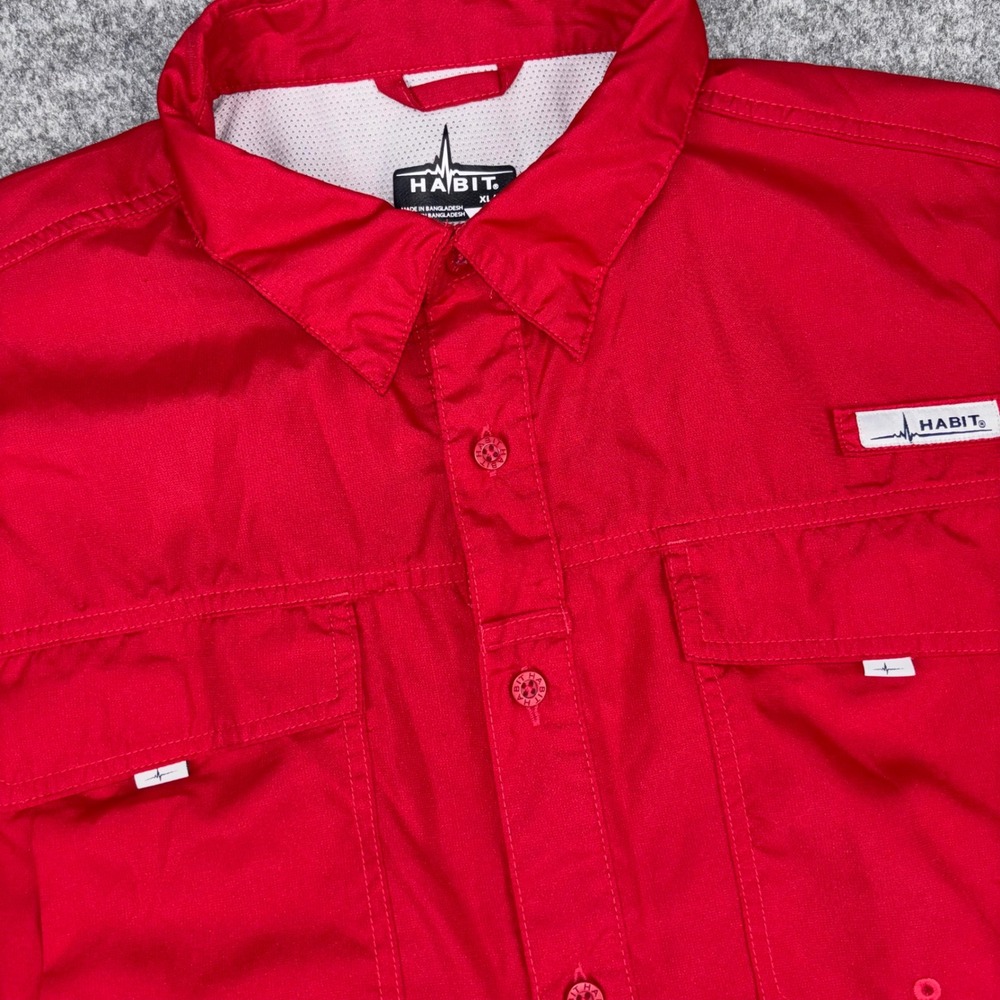 Habit Fishing Shirt Mens XL Red Short Sleeve Solar Factor UPF 40+ Button Down PK